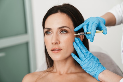 Photo,Of,Beautiful,Woman,Getting,Mesotherapy,Treatment,In,Face,By
